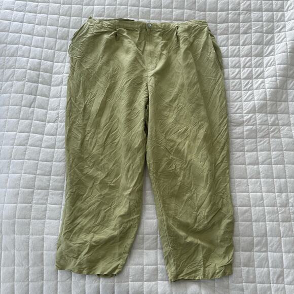 LIZ CLAIBORNE Womens Pants Green Linen Blend Drawstring Lagenlook Spring 24W - Picture 1 of 10